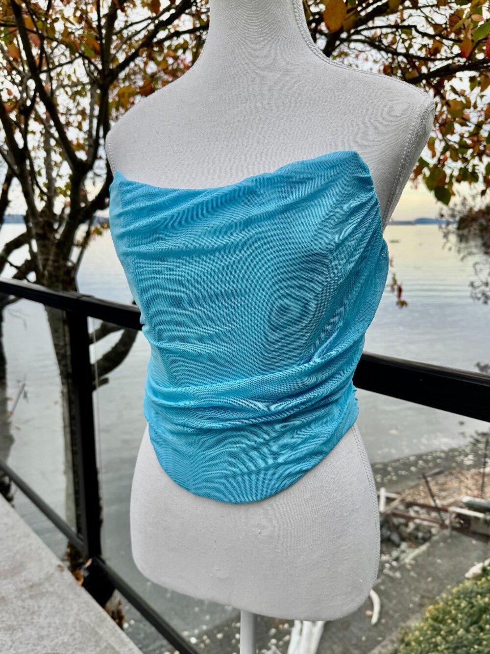 Stretchy Aqua Blue Strapless Corset Top
